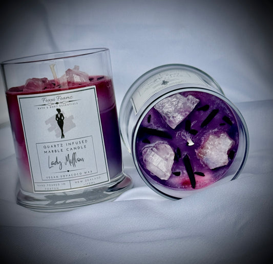 Lady Million Red & Purple Marble Candle with Quartz gemstone